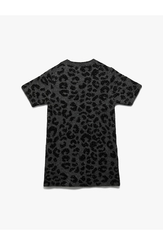 Koton Leopar Desenli Bisiklet Yaka Kısa Kollu Triko Elbise Gri Desenli 6wkg90054ht Gri Desenli
