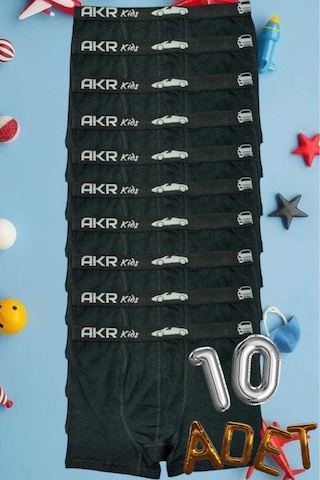 Uniquetrenders Erkek Çocuk 10'lu Pamuklu Boxer Siyah