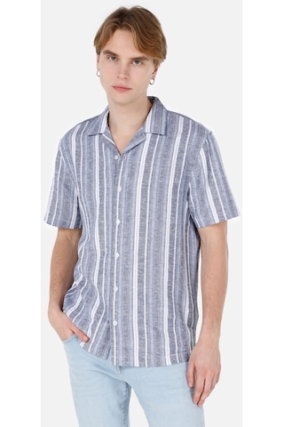 Colin's Colins Normal Kesim Shirt Yaka Çizgili Mavi Erkek Kısa Kol Gömlek Cl1069252 Cl1069252 Q1.v1 Inv İndigo