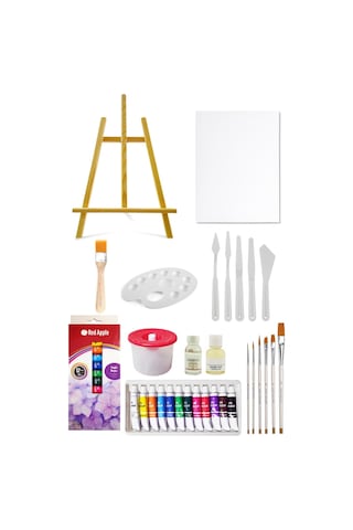 Yağlı Boya Seti 12x12 ml Şövale 25x35 Tuval Plastik Spatül