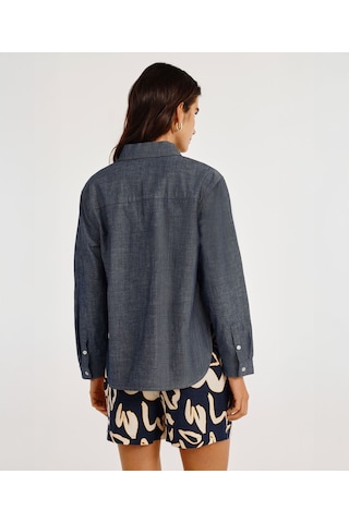 Yargıcı Yırtmaç Detaylı Uzun Kollu Denim Gömlek 25ykgm6038x 515 Mavi