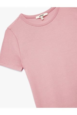 Koton Viskon Kumaş Slim Fit Kısa Kollu Bisiklet Yaka Basic Tişört Pembe 6wak50193ek Gül