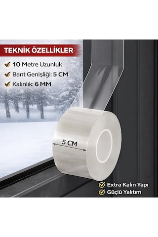Yalıtım Bandı 10m X 5cm Güçlü Yapışkan,su Ve Hava Geçirmez, Kapı & Pencere Soğuk Önleyici Bant