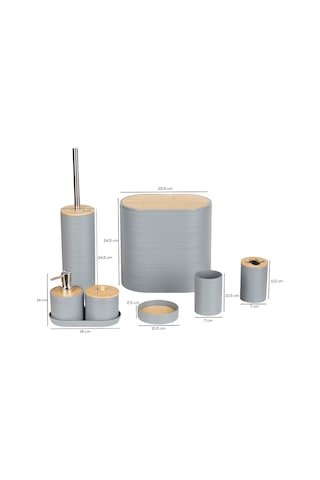 Porsima 4532 8 Parça Banyo Seti - Bambu Kapaklı Çöp Kovası, Sabunluk, Diş Fırçalığı Ve Wc Fırçası Gri Grı