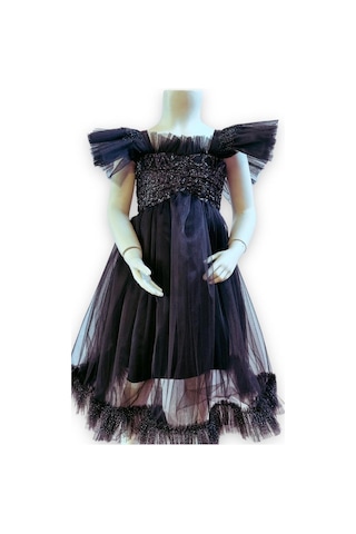 Kız Çocuk Uzun Abiye Elbise-12088-siyah Siyah