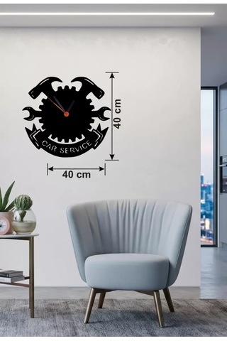 Mey Najmaddin Car Service Temalı Ahşap Duvar Saati - 40x40 Cm Teknik Servis Dekoru Najmaddin Çok Renkli