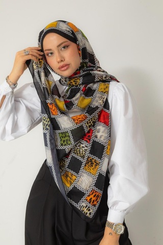 Mimiyum Soft Şal Zincir Leopar Haki Siyah Çok Renkli
