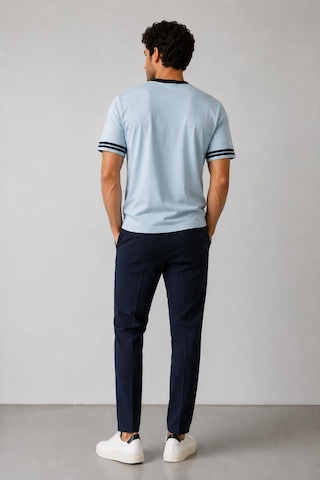 Alexandergardi Şerit Detaylı Kontrast Yaka Basic T-shirt Açık Mavi