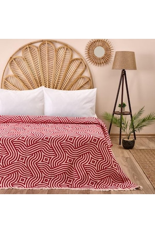 Evidea Soft Geometrik Desenli Çift Kişilik Yatak Örtüsü - Kırmızı - 225x250 Cm Kırmızı