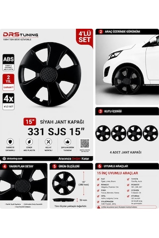 Kia Uyumlu 15 Inç Kırılmaz Parlak Siyah Jant Kapağı 1 Takım 4 Adet No:331