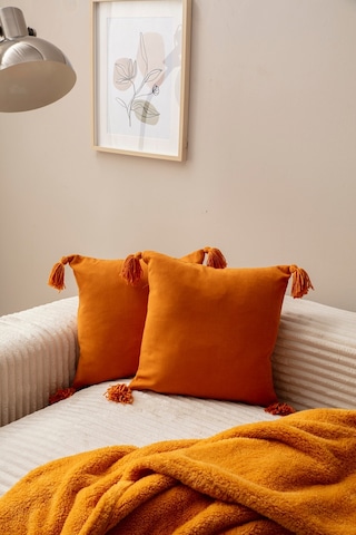 Swita Home İkili Dekoratif Püsküllü Kırlent Kılıfı 43x43 Hardal