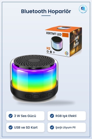 Bluetooth Hoparlör 3w Rgb Usb Sd Şarjlı Taşınabilir Işıklı Kablos