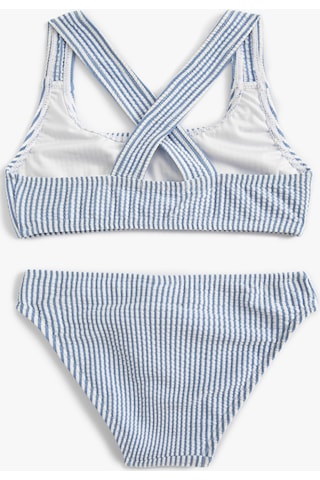 Koton Çizgili Bikini Takımı Çapraz Askılı Mavi Çizgili 4skg00004mm Mavi