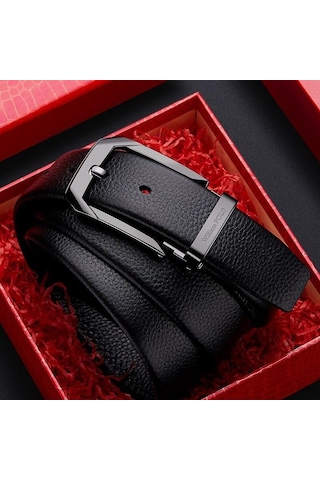Hakiki Deri Italyan Tokalı Kemer William Polo Deri Kemer Siyah