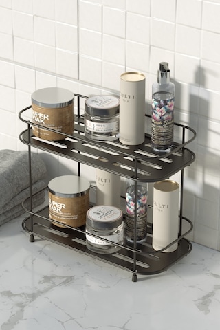 Teknotel 2 Katlı Banyo Mutfak Düzenleyici Kozmetik Aksesuar Standı Mat Siyah Eg222 Siyah