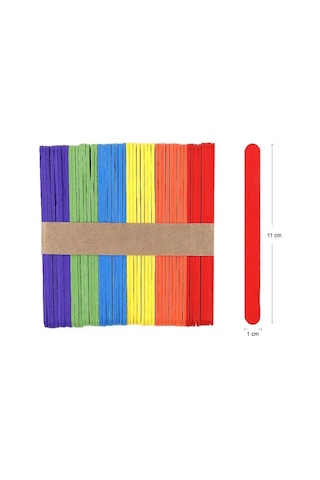 Puti Renkli Ahşap Dar Dondurma Dil Çubuğu 50 Li Paket