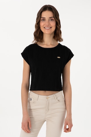 U.S. Polo Assn. Kadın Siyah Crop Bisiklet Yaka Tişört 50299812-VR046