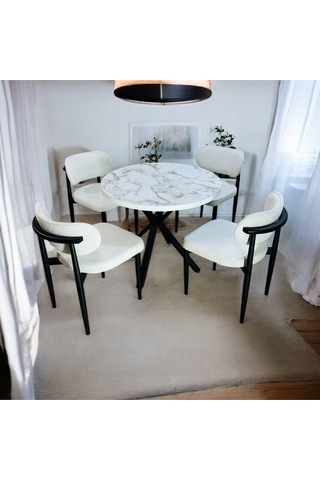 Yeliz Mutfak Masa Takımı 4 Kişilik Beyaz Mermer Desenli Yeliz002 Beyaz