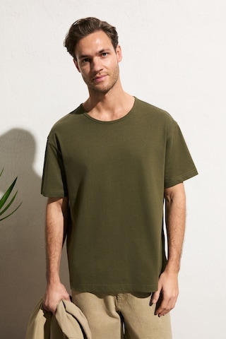 Grimelange Axıon Erkek %100 Organik Pamuklu Yuvarlak Yakalı Regular Fit Haki T-shirt