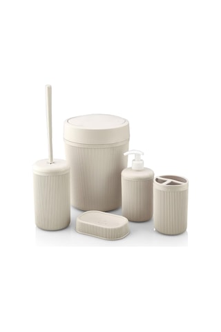 Banyo Seti, Çöp Kovası, Sıvı Sabunluk, Diş Fırçalık, Sabunluk Ve Tuvalet Fırçası, 5 Parça Beyaz Diğer