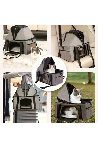 Honeybeeshop Gray Burgeonnest Geniş Kedi Taşıyıcı 15 Lb Büyük Kedi Köpek Seyahat Çantası Açılır Tavanlı