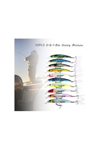 Novahub Abs Gövdeli, Yeni Ber Kancalı 10 Adet Minnow Seti - 0.6-1.8m Dalış Derinliği, 110mm Uzunluk