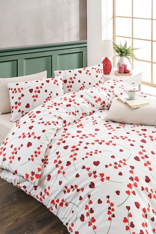 Veramoni Soft Dreams Love Çift Kişilik Pamuklu Desenli Nevresim Takımı - Pembe