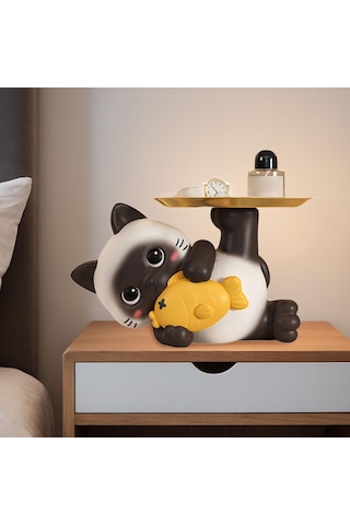 Homyl Reçine Kedi Anahtar Tepsisi Çok Amaçlı Masa Dekorasyonu 20,5 Cm X 13 Cm X 14 Cm