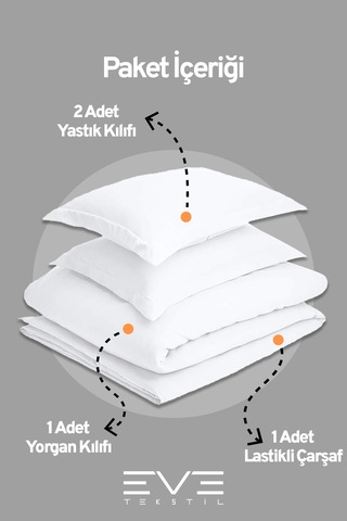 Eve Tekstil %100 Pamuk Ranforce Çarşaflı Yastık Ve Yorgan Kılıflı Çift Kişilik Nevresim Takımı 200x220 Cm Beyaz