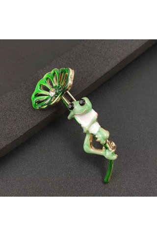Villovatik Çatırtı Broşu Şemsiyeli Kurbağa 177097305 Altın Rengi