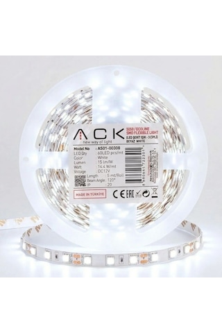 Buffer Beyaz Led Şerit 5m 60 Led/m 12v 14.4w Güçlü 3 Çipli Işık Şerit Led