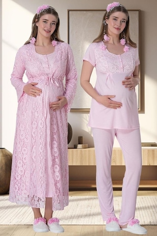 Mecit Pijama Mecit 6060 Bayan Pembe Sabahlık Gecelik Pijama Hamile Lohusa Set 001