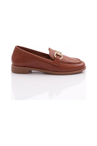 Dgn 1852 Kadin Metal Aksesuarli Loafer Ayakkabi Koyu Taba