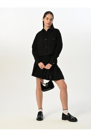 Kız Çocuk Gabardin Ceket Etek Takım-15522 Siyah