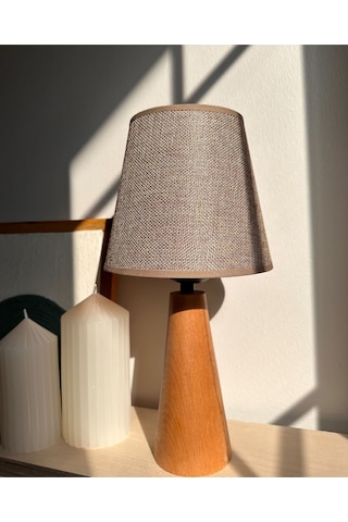 Bohem Ahşap Ayaklı Konik Abajur - Vizon Vizon