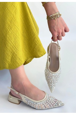 Piga Ten Cilt Tüllü Topuklu Ayakkabı Ten