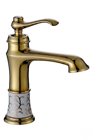 Victoria Gold Porselen Gövde Lavabo Bataryası Altın