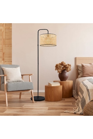 Suitable Metal Gövdeli Rattan Hasır Başlık Çok Amaçlı Lambader Salon Köşe Lambası Çok Renkli