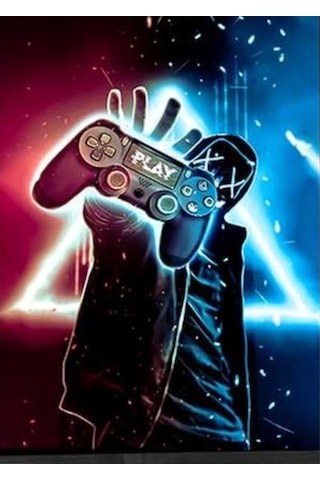 Playstation Gamepad Neon Kanvas Tablo Gamer Oyun Odası Duvar Dekorasyonu