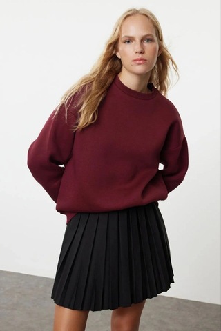 Kazax 3 İplik Şardonlu Bisiklet Yaka Sweatshirt Bordo Bordo