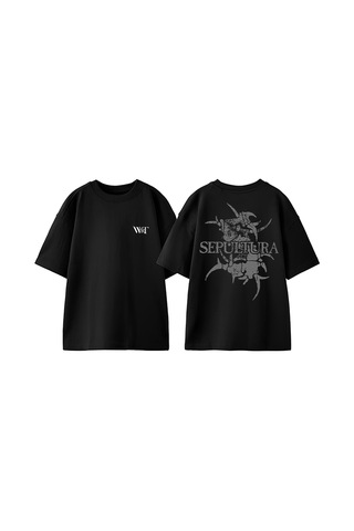 Thewert Sepultura Şeytan Tasarım Sırt Baskılı Pamuk Siyah Oversize T-shirt