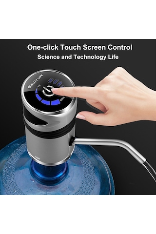 Paslanmaz Çelik Şarjlı Otomatik Damacana Su Pompası Gri