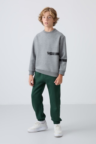 Tommylife Gri Melanj Pamuklu Kalın İçi Tüylü Standart Fit Baskılı Erkek Çocuk Sweatshirt - 11238