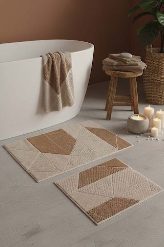 Terra Geometrik 2 Li Banyo & Klozet Paspas Takımı Kahverengi