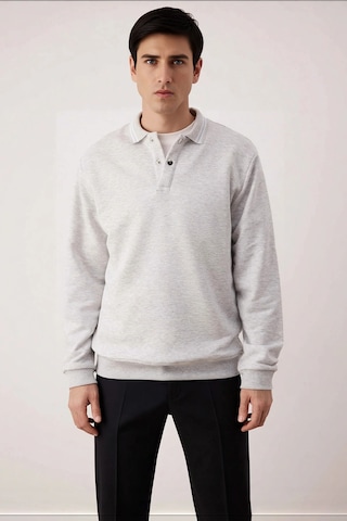Benerly Erkek Polo Yaka Standart Kol Regular Kalıp Örme Sweatshirt Fonksi Gri Melanj