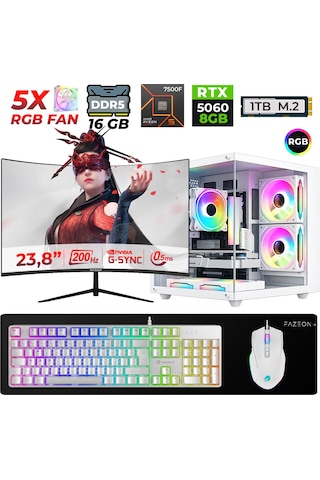 Xaser Live X20 R5-7500F 16 GB 1 TB SSD RTX 5060 8 GB 23.8" Dos Masaüstü Oyuncu Bilgisayar