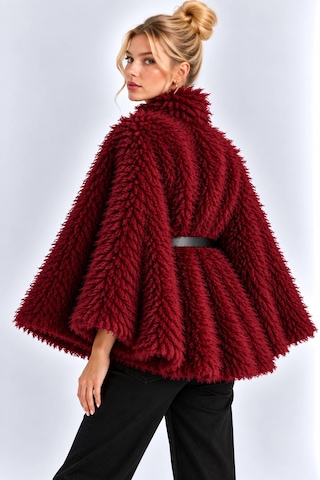 Mevese Kemer Detaylı Kadın Peluş Panço - Bordo