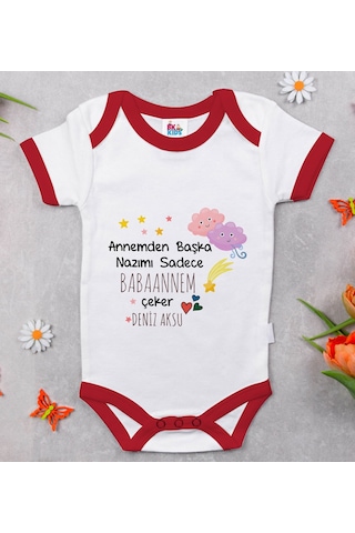 Bk Gift Bk Kids Kişiye Özel Babaannem Tasarımlı Kırmızı Bebek Body Zıbın-1 Çok Renkli