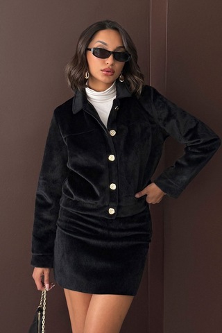 Verymoda Peluş Düğmeli Mont F1967 Siyah