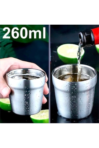 Omeniv 260ml Çift Duvarlı (Double Wall) 304 Çelik Kahve Fincanı